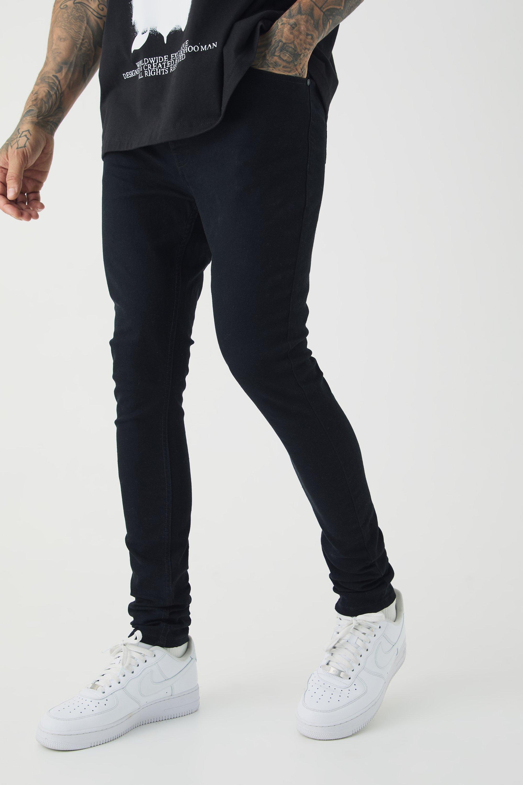 Mens Black Tall Super Skinny Stretch Jean, Black